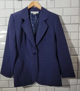 Stephanie Andrews Ladies Silk Blazer One Button Closure Pockets Color Dark Blue - Picture 1 of 4