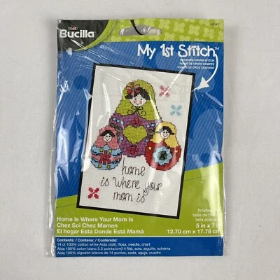 Bucilla My First Stitch Counted Cross Stitch Kit "Home is Where Your Mom Is" 5x7 - Image 1 of 4