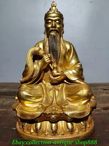 Old Chinese Bronze Gilt Feng Shui Taoism Lord Lao Zi of the Great Monad Statue - Picture 1 of 9