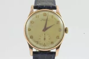 Revue Men's Watch 34MM Steel Vintage RAR with Leather Band Hand Wound RAR 3 - Picture 1 of 7