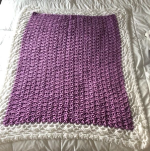 Vintage Afghan Crochet Blanket Lavender and White - Picture 1 of 3