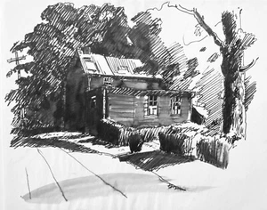 50er Jahre Norman Kent Americana Aquarell und Tintenwäsche - Bild 1 von 2