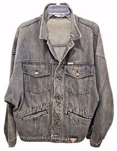 Mens Georges Marciano For Guess Vintage Denim Trucker Jacket Sz. M Charcoal - Picture 1 of 11