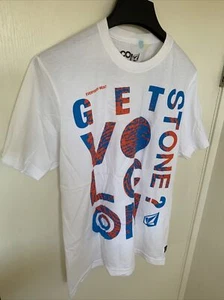 Volcom Skate Everybody Must Get Stone? Blue Red Letter White New Men's T-Shirt M - Picture 1 of 11
