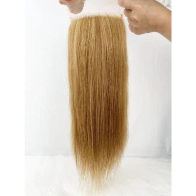 Cierre de cabello humano rubio dorado 5*5 parte superior de seda base de piel recta cierre de encaje 27 Foto 1 de 4