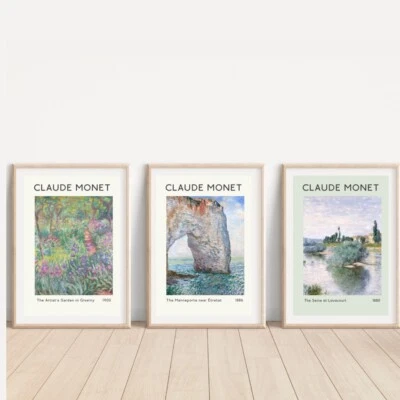 Juego de 3 carteles estampados de arte de pared de Claude Monet dormitorio A4 Foto 1 de 4