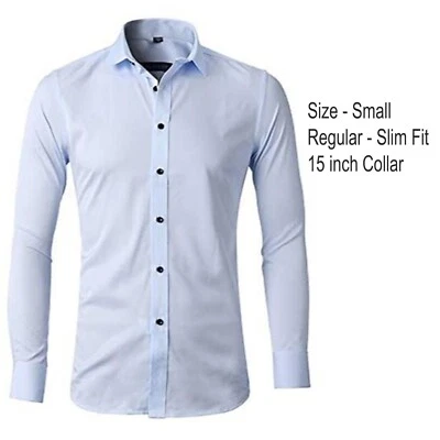 Men's Business Casual Dress Shirts Bamboo Fiber Blend Slim Fit Blue 15" Neck - Image 1 of 3