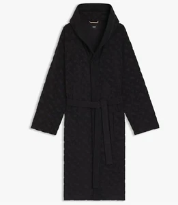BOSS HOMEWEAR MONOGRAM DRESSING GOWN / BATH ROBE IN COTTON-BLEND TERRY XL BLACK - Picture 1 of 13