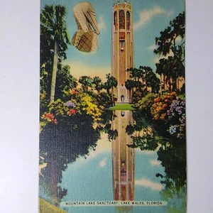 Florida Linen Postcard - The Singing Tower Mountain Lake Sanctuary Lake Wales - Picture 1 of 3