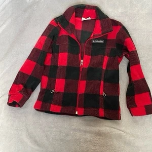 Columbia Unisex Red and Black Plaid Zip-Up Fleece Jacket Size 4-5 - Picture 1 of 6