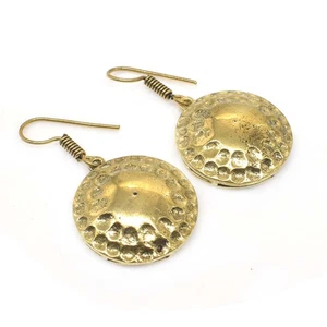 Orecchini di design con gancio zingaro boho ottone martellato moneta da 1,5" a 2" z612 - Foto 1 di 5