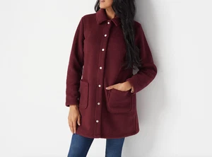 Denim & Co. Regular Sherpa Bonded w/ Fleece Snap Jacket Dark Burgundy Small Size - Picture 1 of 1