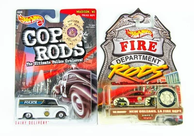 Lote Hot Wheels Cop Rods entrega de laticínios Corpo de Bombeiros Tail Dragger LA Fire Dept - Imagem 1 de 4