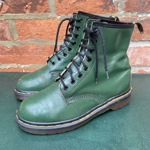 Botas De Colección Dr Martens 1460 Para Mujer UK 5 Cuero Liso Verde Hechas en Inglaterra - Imagen 1 de 18