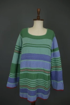 GUDRUN SJODEN Multi Striped Cotton Square Neck Long Sleeve Shift Dress Size XL - Image 1 of 4