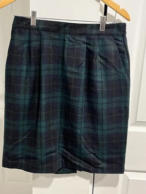 Vintage Worthington Green Plaid Tartan Wool Mini Skirt Pockets 16P Zipper Back - Image 1 of 4