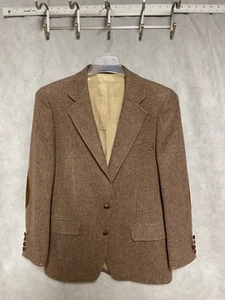 Adams Row Blazer Men's 38R Brown Tweed Elbow Pads Birds Eye 2B Coat Jacket Luxe - Picture 1 of 12