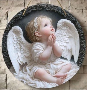 Letrero decorativo de madera colgante querubín ángel rezando angelical  - Imagen 1 de 4