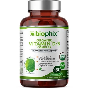 Organic Vitamin D-3 Complex 10000 IU 180 Vcaps with Turmeric - High-Potency - Picture 1 of 9