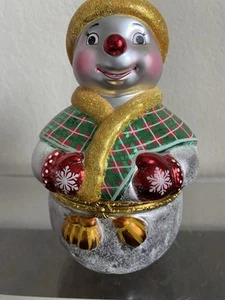 Christopher Radko 2005 Jolly Wrap Snowman Candy dish trinket box EUC - Picture 1 of 14
