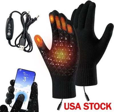 Heated Gloves Electric Rechargeable Battery Hand Warm Windproof Thermal Winter - Image 1 of 4