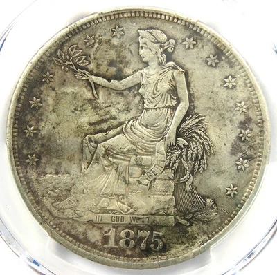 Dólar de plata comercial 1875-CC T$1 - PCGS XF Detalles (EF) - ¡Moneda rara de Carson City! Foto 1 de 4