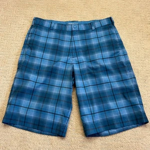 Nike Men's Dri Fit Golf Shorts Teal Blue Plaid Pockets Size 34 w/ 11" Inseam - Picture 1 of 13