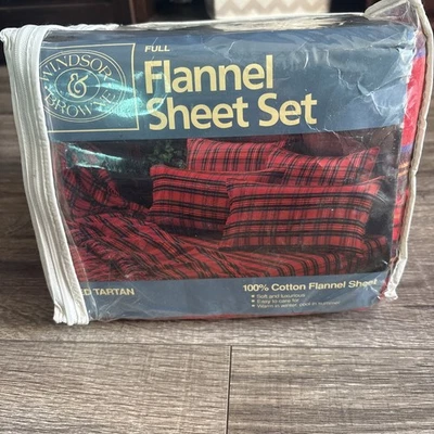 Windsor & Browne ПОЛНЫЙ комплект фланелевых простыней - красный тартан - Изображение 1 из 4