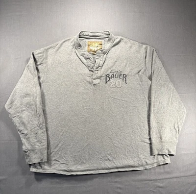Eddie Bauer Sport Shop Long Sleeve Henley Men’s XL Gray Thick Cotton Embroidered - Image 1 of 4