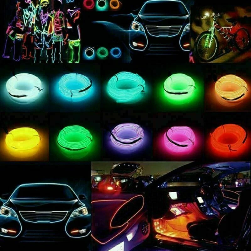 Waterproof Car LED Neon Light Glow Wire Strip Wire Rope Decor Cigarette Lighter - Image 1 of 4