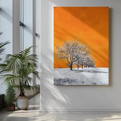 Дерево перед оранжевым закатом холст настенное искусство, оранжевый закат плакат печать, - Изображение 1 из 4