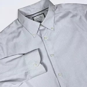 Charles Tyrwhitt Dress Shirt Men's 17 Blue White Grid Button Down Classic Fit - Picture 1 of 10