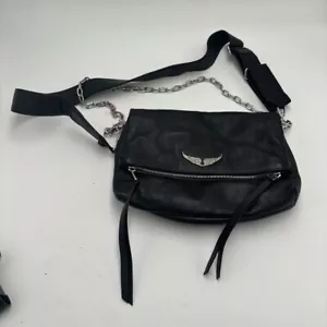 Zadig & Voltaire Women’s Black Leather Large Foldover Rock Chain Crossbody Bag - Picture 1 of 7