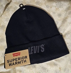 Levi's Cuffed Beanie Hat Navy Blue Superior Warmth Knit Hat w/ Logo SHIPS FREE! - Picture 1 of 2