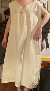 Antique 1800s Cotton Chemise Nightgown embroidered size L - Picture 1 of 4