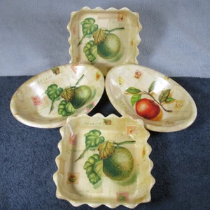 4 Lovely New Vintage Bamboo Wood Fruit Design Oval & Square Bowls / Serving Dish - Picture 1 of 8