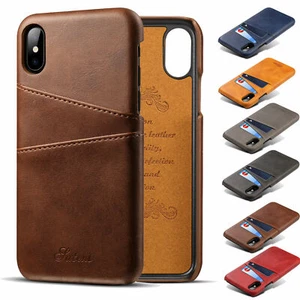 For iPhone 12 13 14 15 Pro Max XS Max 7 8 Leather Wallet Card Holder Back Case - Picture 1 of 19