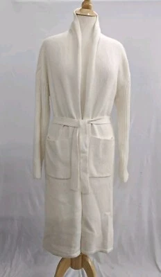 Guess Mujer Largo Maxi Plumero Cárdigan Suéter Blanco Tejido Cinturón Corbata Invierno Pequeño Foto 1 de 4