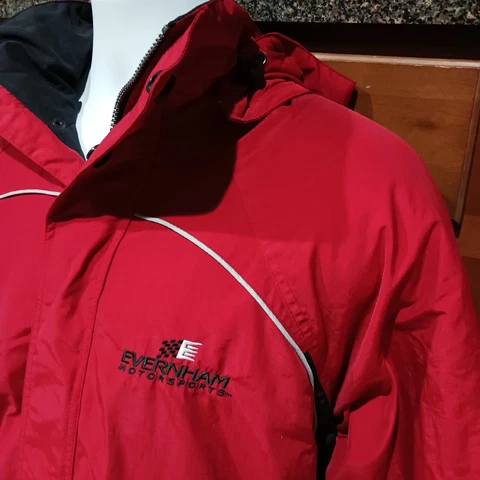Evernham Motorsports XL Team Issued Hooded Red Coat Jacket NASCAR Elliott Kahne Cover