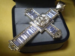 10K Yellow Gold Ladies Men's Jesus Face White Sapphire Cross Pendant 10.0 Grams - Picture 1 of 4