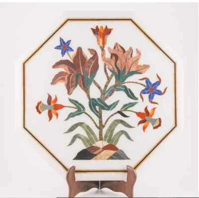 Mesa de centro de mármol de 12" con incrustaciones de piedra semipreciosa decoración de mesa de esquina de flores Foto 1 de 4