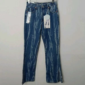 Song Womens Jeans Size 3/26 Bootcut Bleached Light Wash Leg Slit Comfort Stretch - Picture 1 of 17