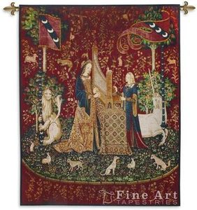 65x53 LADY & UNICORN Sense of Hearing Medieval Tapestry Wall Hanging - Picture 1 of 1