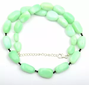 Green Opal Necklace 925 Silver Lock 16 Inch Length 12-15 MM Smooth Nugget Beads - Picture 1 of 5