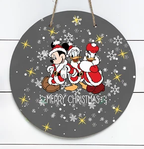 Insegna rotonda Topolino e Paperino Buon Natale 10" metallo interno/esterno - Foto 1 di 1