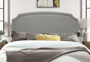 Twin Size Headboard Gray Upholstered with Nailhead Trim and Adjustable Height - Picture 1 of 12