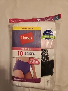 Hanes 10 Pack Women's Cotton Brief Panties Size 9 - Ultra Plush Tagless NEW - Picture 1 of 4