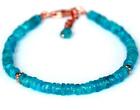 6.5 - 7.5" ROSE GOLD SOLID 925 SILVER BRACELET NATURAL APATITE BEADS TYRE #D5727