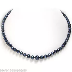 Black Akoya Pearl Necklace 5 - 9 MM AAA Flawless 14kt White Gold 18" - Picture 1 of 4