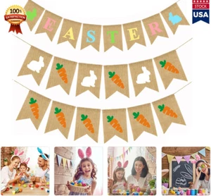 Happy Easter Wreath Banner Bunny Carrot Banner Home Office School Decoration USA - Picture 1 of 20